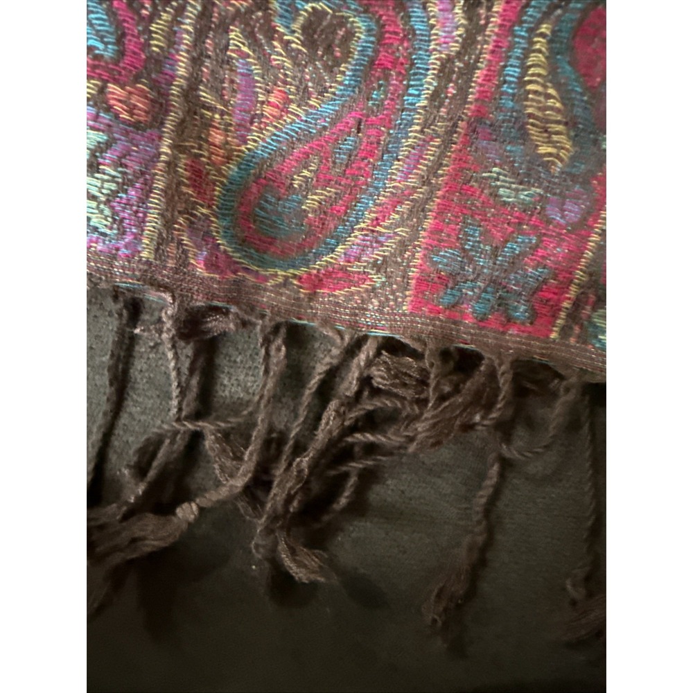 shaw/scarf 100% CASHMERE Polka Multicolor Fringed 68 X 28 Stunning C1 - Picture 3 of 4